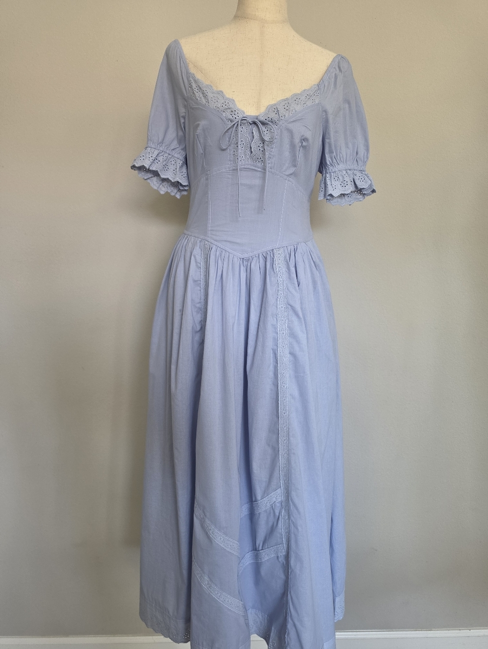 Lace Detail Cotton Blue Aura Maxi Dress - Picture 8 of 13